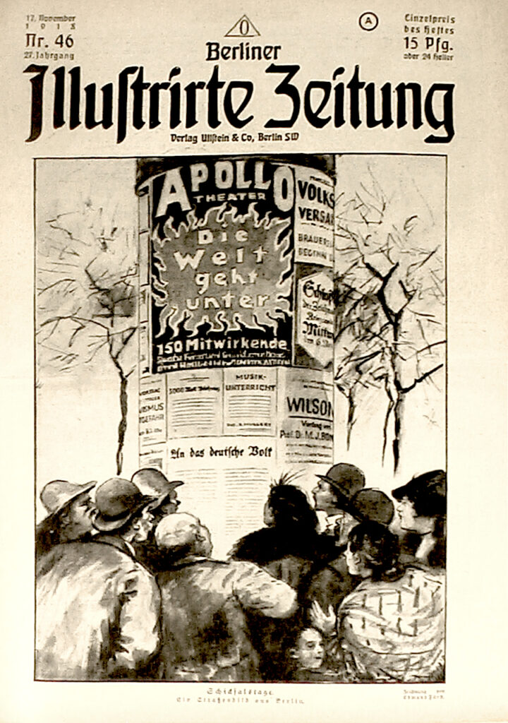 Berliner Illustrirte Zeitung 17.11.1918: Schicksalstage. Ein Straßenbild aus Berlin. Zeichnung von Edmund Fürst. 
