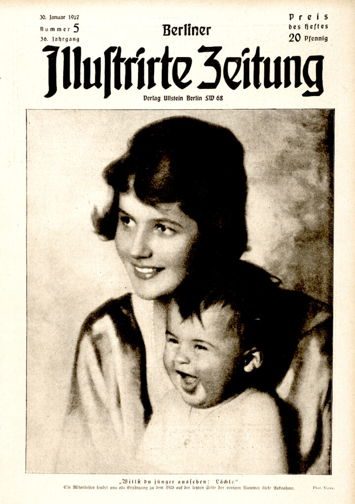 Berliner Illustrirte Zeitung 30.1.1927: „Willst du jünger aussehen: Lächle.“ Eine Mitarbeiterin sendet uns als Ergänzung zu dem Bild auf der letzten Seite der vorigen Nummer diese Aufnahme. Phot. Veres.