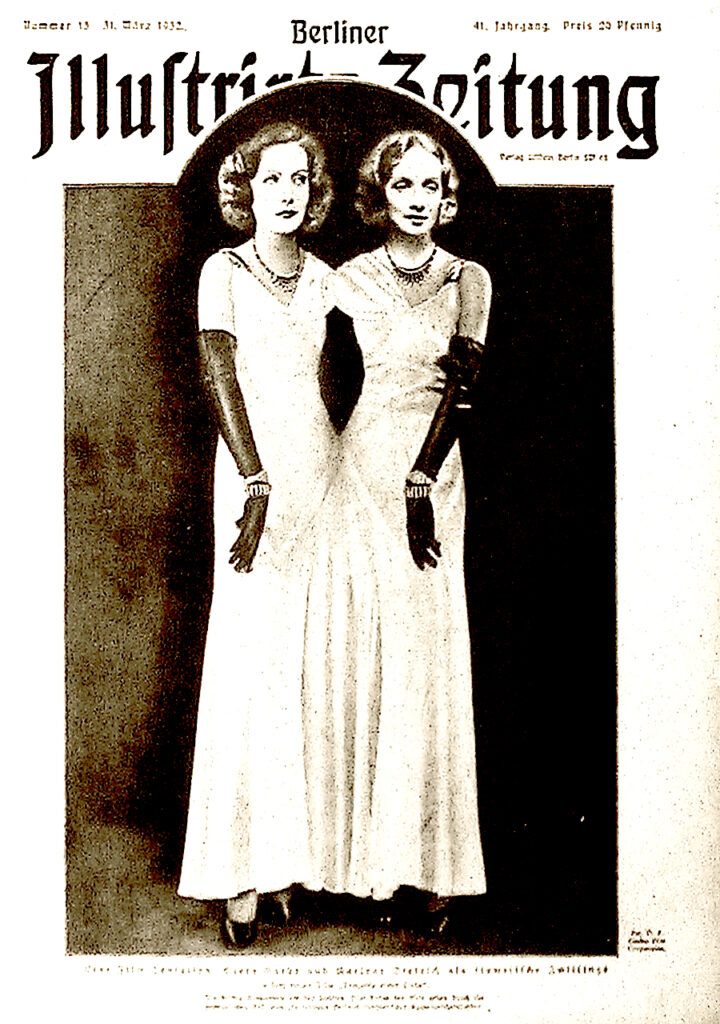 Berliner Illustrirte Zeitung, 31.3.1932: Eine Film-Sensation: Greta Garbo und Marlene Dietrich als siamesische Zwillinge